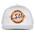 LSU Retro Circle snapback hat in white, front view