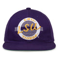 LSU Retro Circle snapback hat in purple, front view
