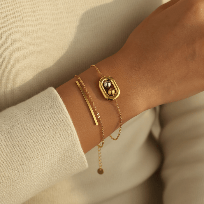 Dual Ball Oval Jewelry Set | 18K Gold Plated | Tarnish - Free & Waterproof - The PM Edit