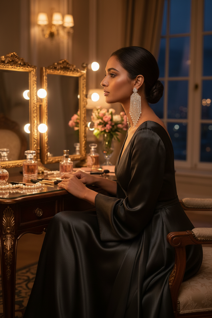 Luxury Tassel Earrings — Gold, Vanity Side Profile