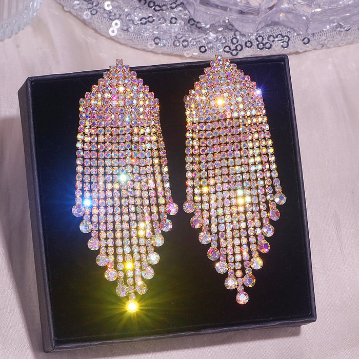 Luxury Rhinestone Tassel Drop Earrings — Crystal Fringe