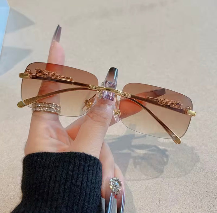 Luxury Rimless Rectangle Sunglasses - Gradient Lenses Y2K Retro Tinted Eyewear