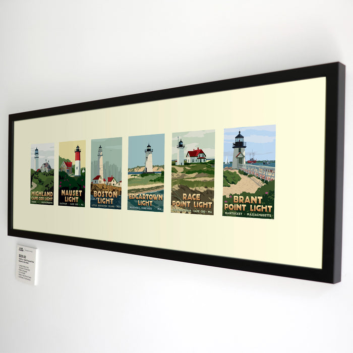 Massachusetts Lighthouse Series Art Print 12"x36" Horizontal Framed Travel Poster - Massachusetts