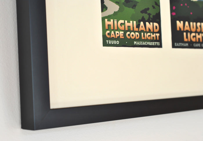 Massachusetts Lighthouse Series Art Print 12"x36" Horizontal Framed Travel Poster - Massachusetts