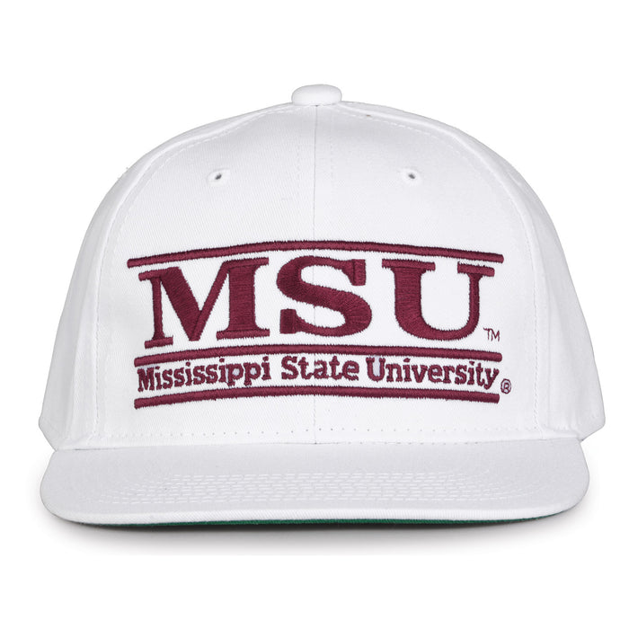 Mississippi State Retro Bar snapback hat in white, front view
