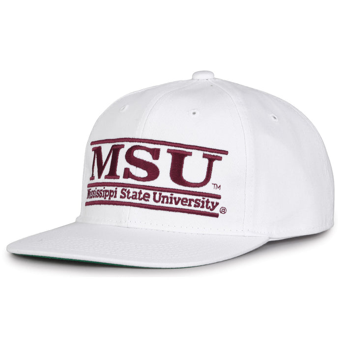 Mississippi State Retro Bar snapback hat in white, angled view