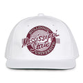 Mississippi State Retro Circle snapback hat in white, front view