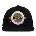 Missouri Retro Circle snapback hat in black, front view