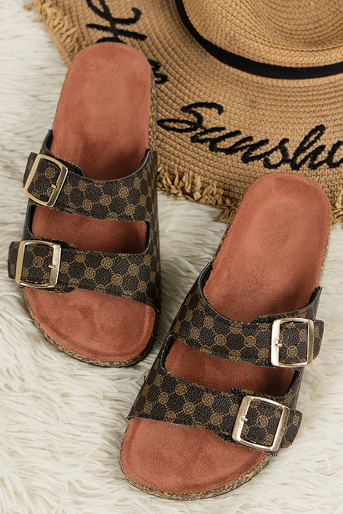 Monogram Double Buckle Slide Sandal