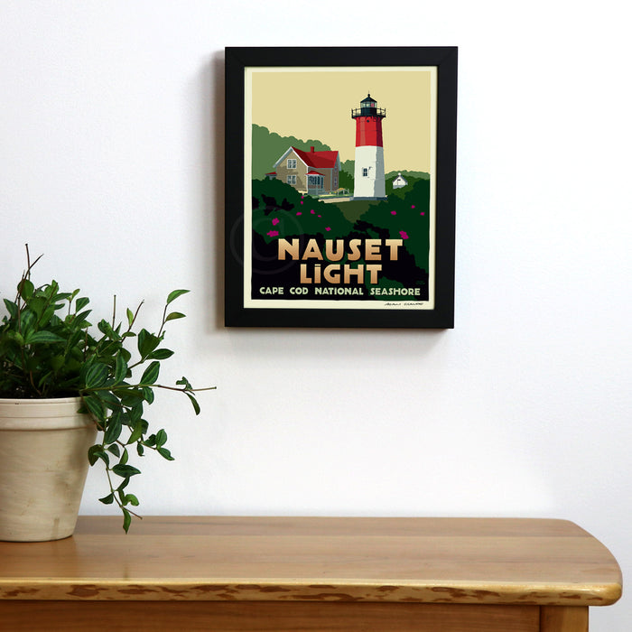 Nauset Light Art Print 8" x 10" Framed Travel Poster By Alan Claude - Massachusetts
