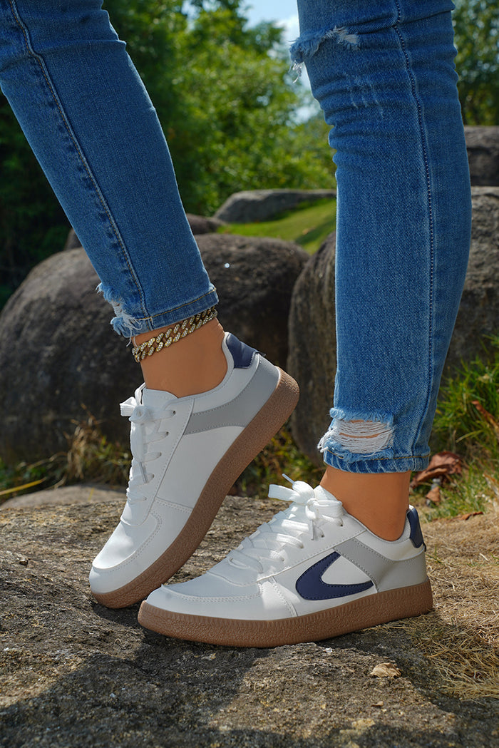 Navy Panel Court Sneaker with Gum Sole