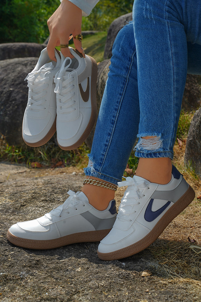 Navy Panel Court Sneaker with Gum Sole