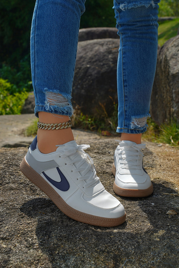 Navy Panel Court Sneaker with Gum Sole