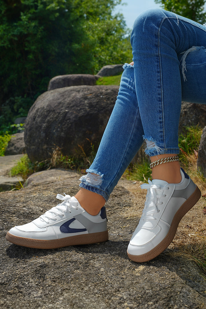 Navy Panel Court Sneaker with Gum Sole