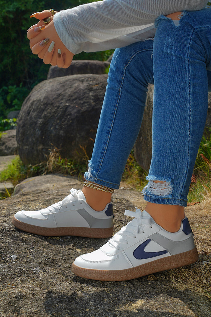 Navy Panel Court Sneaker with Gum Sole