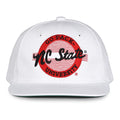NC State Retro Circle snapback hat in white, front view