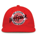 NC State Retro Circle snapback hat in red, front view