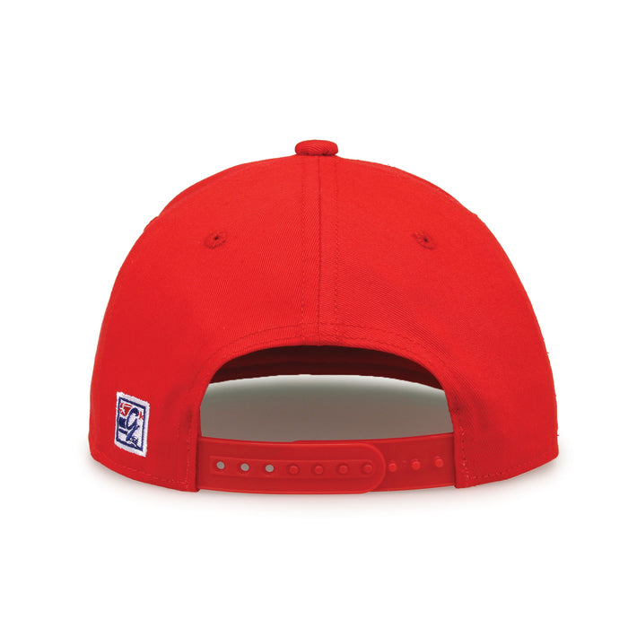 NC State Retro Circle snapback hat in red, straight rear view showing the adjustable snap closure