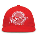 Nebraska Retro Circle snapback hat in red, front view