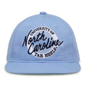 North Carolina Retro Circle snapback hat in light blue, front view