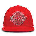 Ohio State Retro Circle snapback hat in red, front view