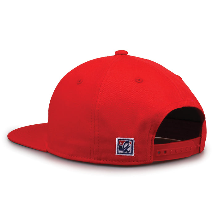 Ohio State Retro Circle snapback hat in red, rear view showing the adjustable snap closure