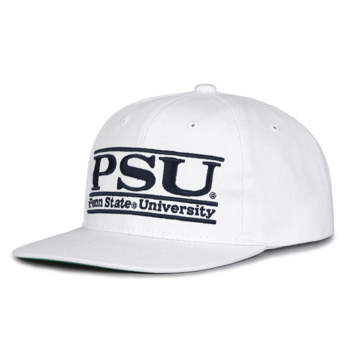 Penn State Retro Bar snapback hat in white, angled view
