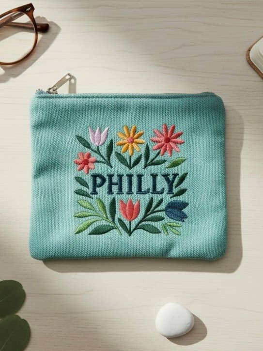 Philly Embroidered Zipper Pouch