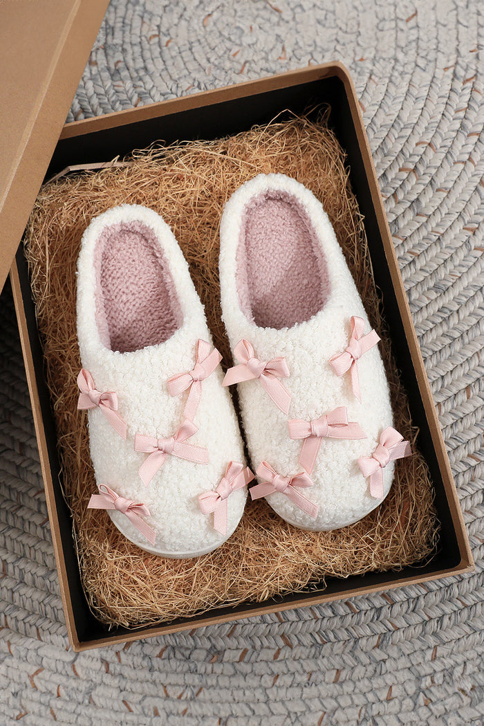 Pink Bow Sherpa House Slippers | Coquette Cozy Slippers
