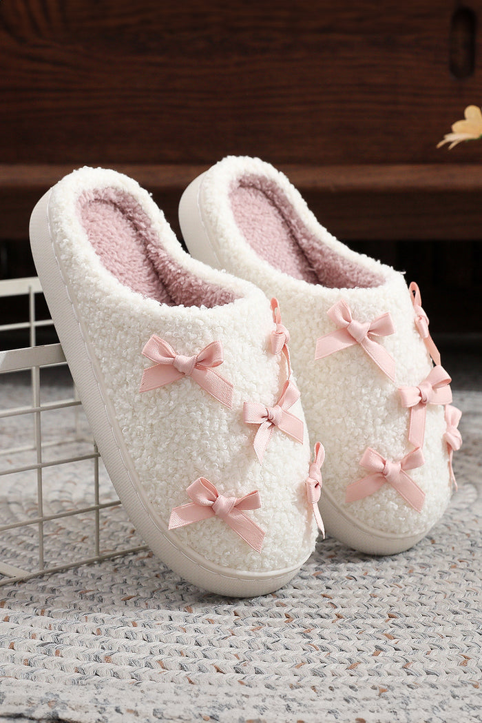 Pink Bow Sherpa House Slippers | Coquette Cozy Slippers