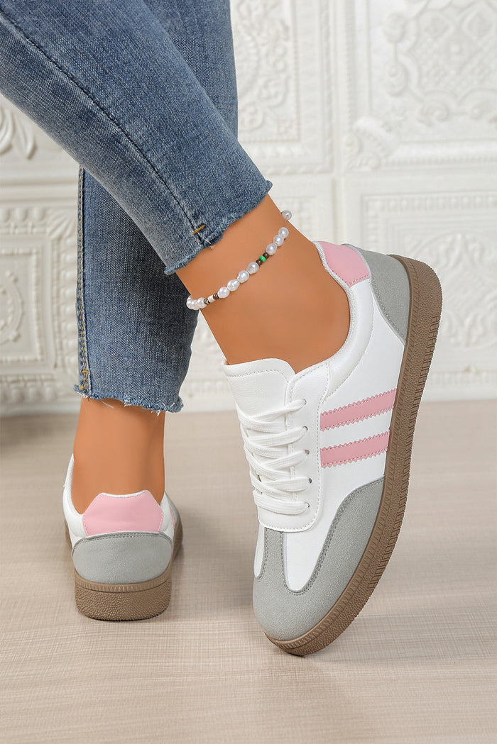 Pink Double Stripe Court Sneaker with Gum Sole