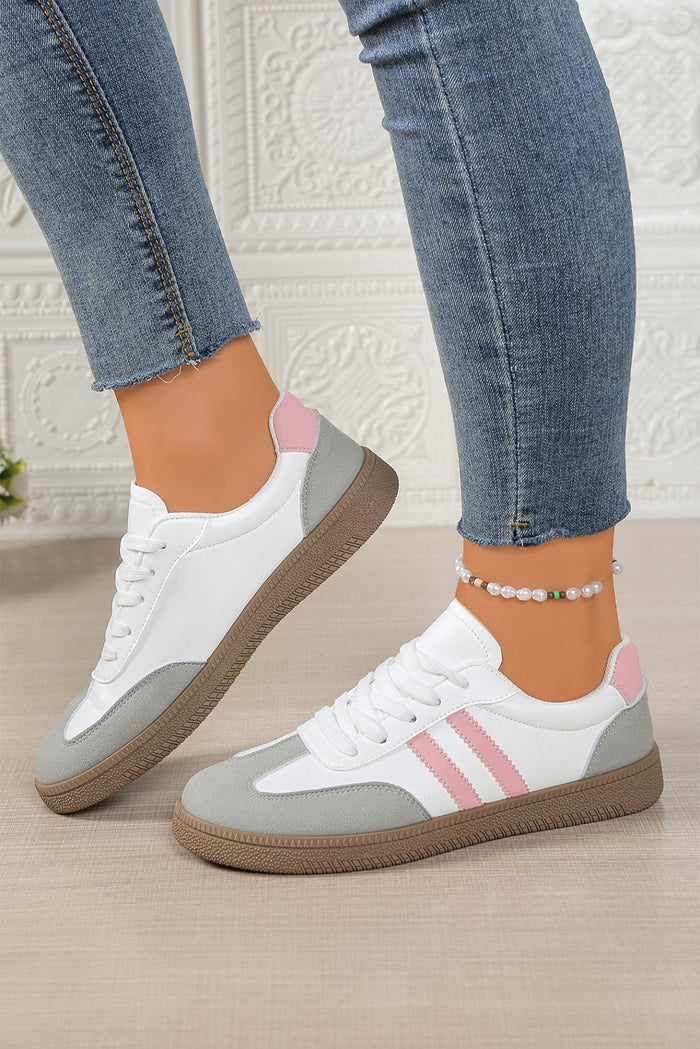 Pink Double Stripe Court Sneaker with Gum Sole