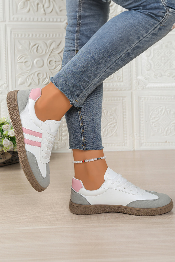Pink Double Stripe Court Sneaker with Gum Sole