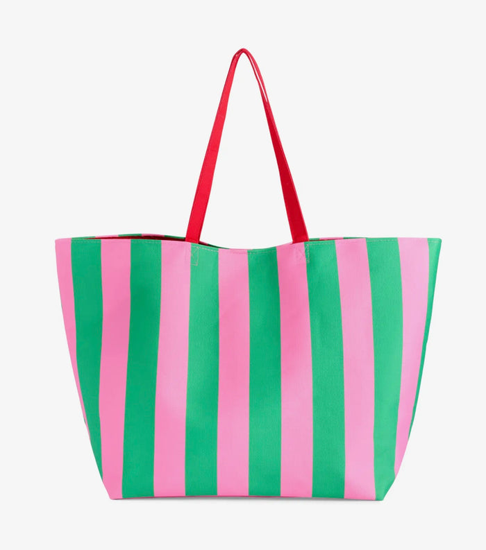 Pink, Green, and Red Stripe Tote Let’s Get Merry