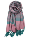 Multicolored scarf with fringes on a white background