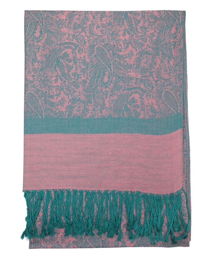Multicolored scarf with fringes on a white background