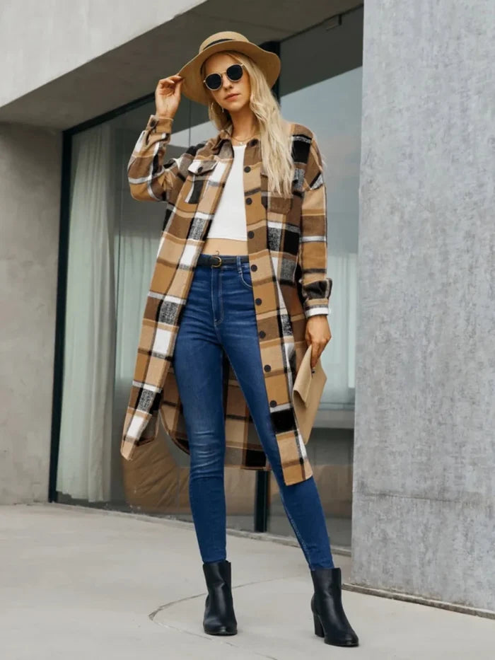 Plaid Pocketed Button Up Trench Coat - The PM Edit
