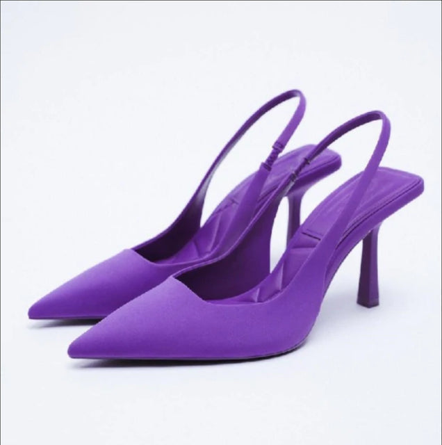 Pointed-Toe Slingback Stiletto Pumps | Bold Color Heels