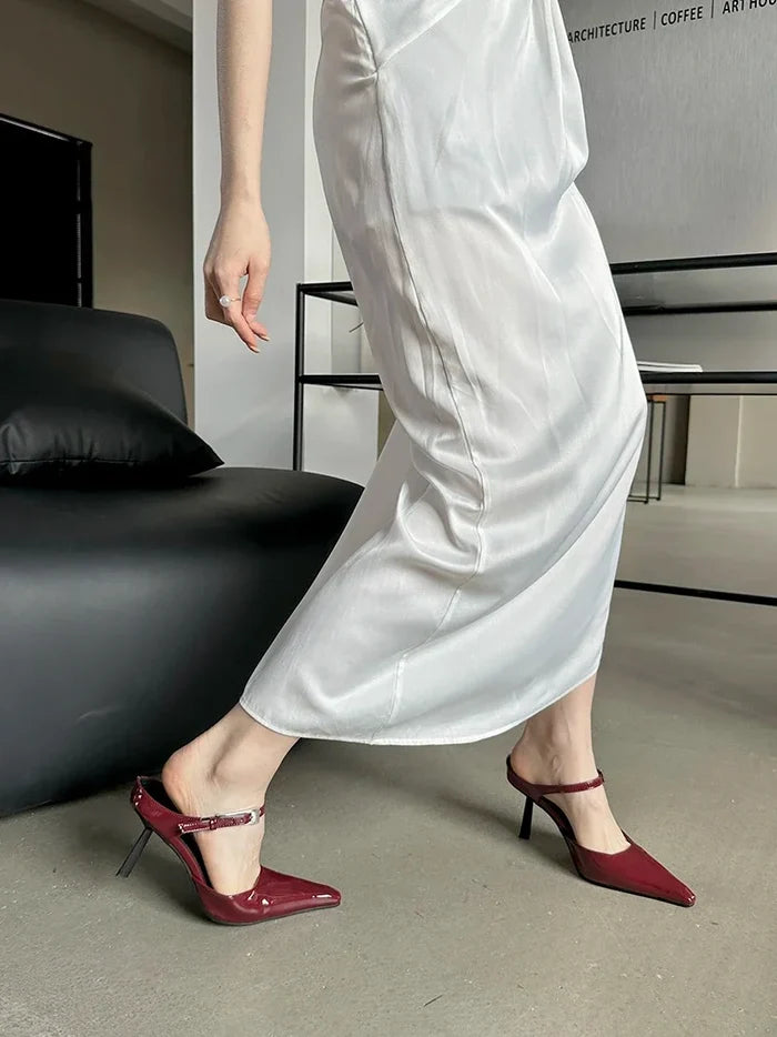 Pointed-Toe Strappy Slip-On Heels