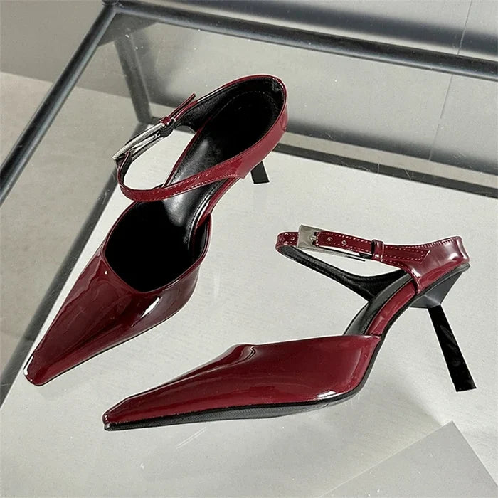 Pointed-Toe Strappy Slip-On Heels