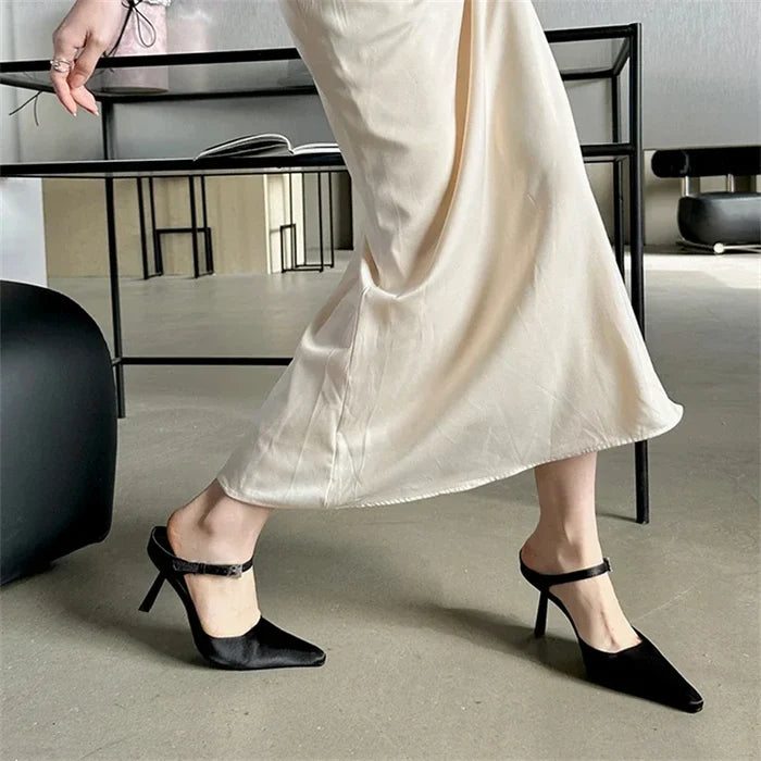 Pointed-Toe Strappy Slip-On Heels