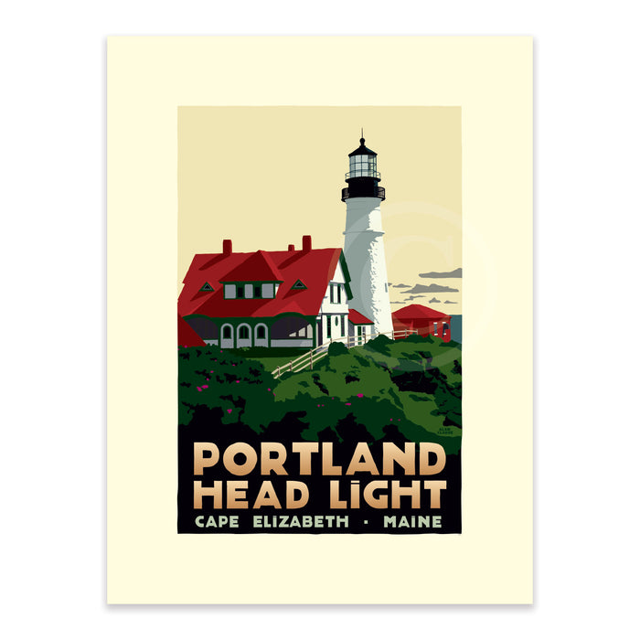 Portland Head Light Lighthouse Art Print 18" x 24" Travel Poster (Large Border) By Alan Claude - Maine