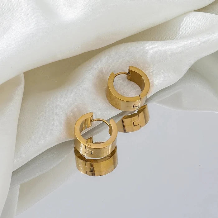 Wide Band Gold Huggie Hoop Earrings | Waterproof Stainless Steel Minimalist Jewelry - The PM Edit