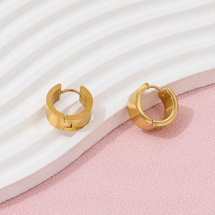 Wide Band Gold Huggie Hoop Earrings | Waterproof Stainless Steel Minimalist Jewelry - The PM Edit