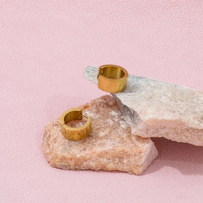 Wide Band Gold Huggie Hoop Earrings | Waterproof Stainless Steel Minimalist Jewelry - The PM Edit