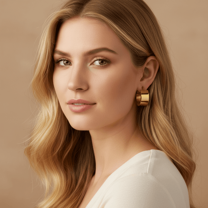 Wide Band Gold Huggie Hoop Earrings | Waterproof Stainless Steel Minimalist Jewelry - The PM Edit