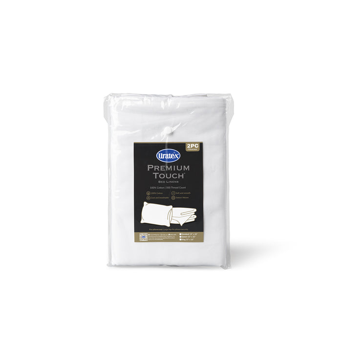Packaging of the Premium Touch Bed Linens 2 Piece Pillowcase Set in white
