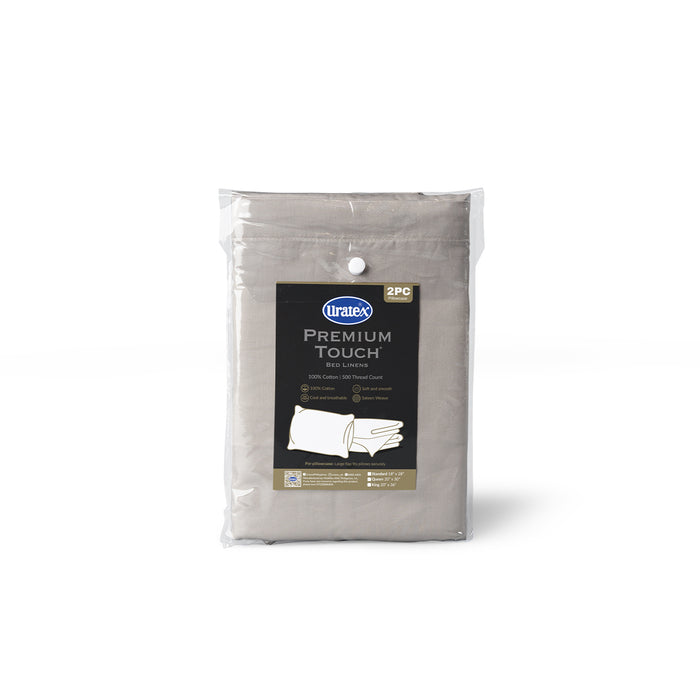 Packaging of the Premium Touch Bed Linens 2 Piece Pillowcase Set in gray
