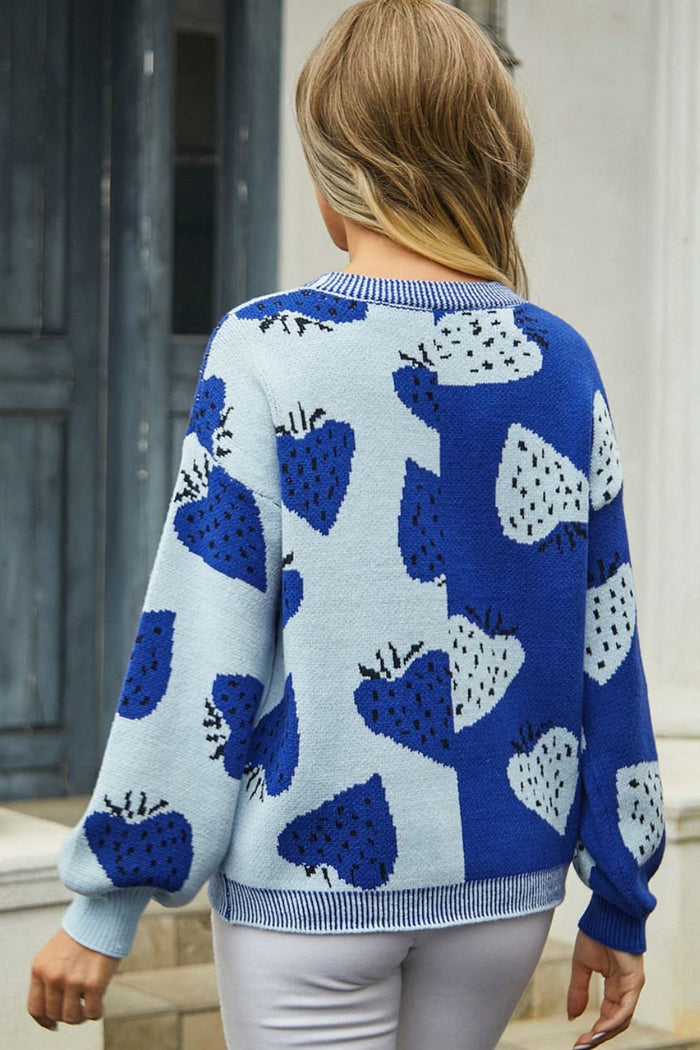 Printed V-Neck Button-Down Cardigan