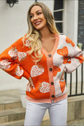 Printed V-Neck Button-Down Cardigan